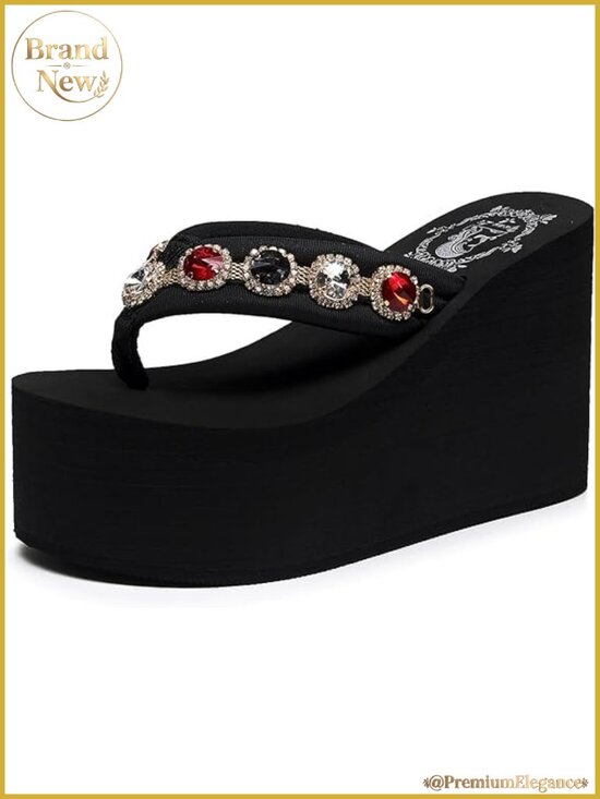 Shoes - Y2K Rhinestone Platform Wedge Flip Flops Chunky High Heel Sandals